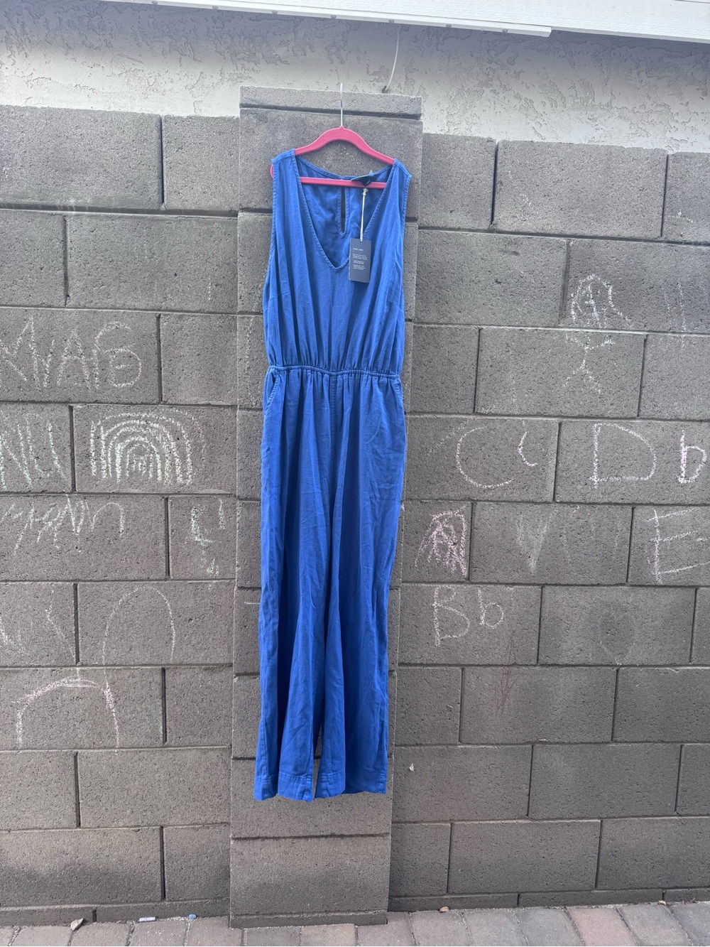 NWT Universal Thread Blue Linen Blend Open Back Jumpsuit Large - Picture 3 of 13